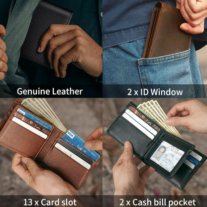 Men's Genuine Leather RFID Blocking Bifold Wallet for Home Decor