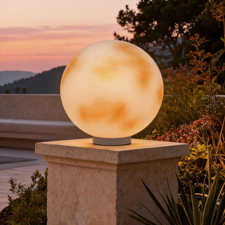 Moon-Shaped Stone Outdoor Decorative Pillar Light