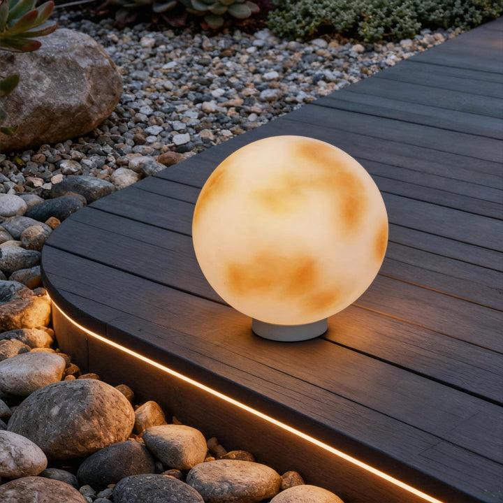 Moon-Shaped Stone Outdoor Decorative Pillar Light