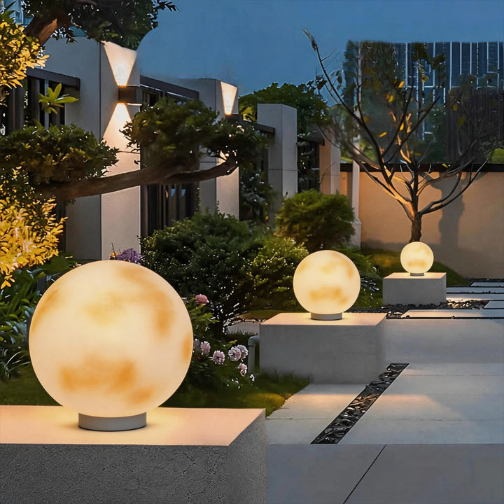Moon-Shaped Stone Outdoor Decorative Pillar Light