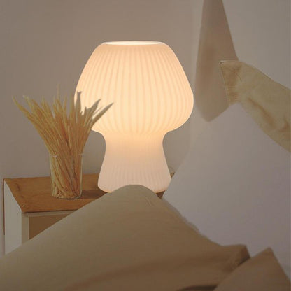 Vintage Ribbed Glass Mushroom Bedside Table Lamp for Home Decor