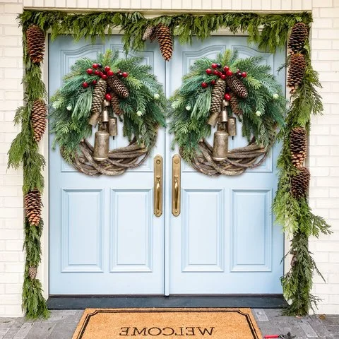 Rustic Christmas Wreath, Boho Holiday Decor, Festive Door Decoration