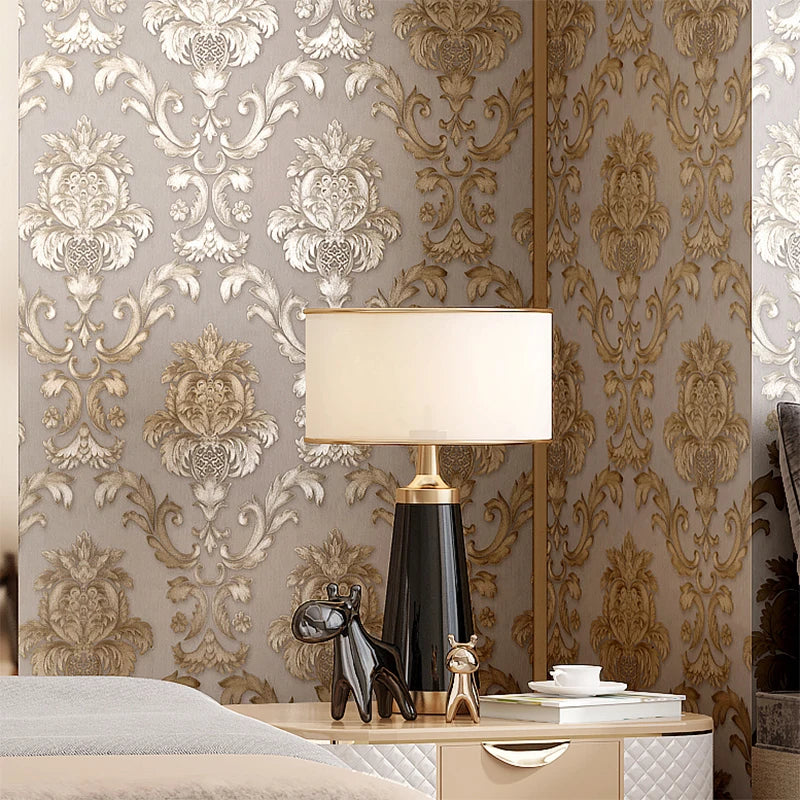 Gold Textured Classic 3D Damask Wallpaper for Elegant Decor-Orizon Depot