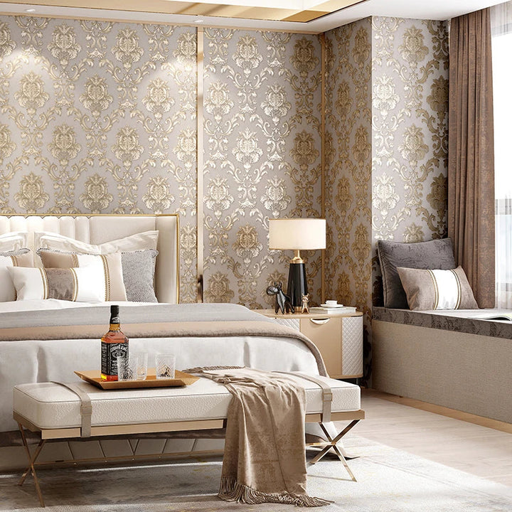 Gold Textured Classic 3D Damask Wallpaper for Elegant Decor-Orizon Depot