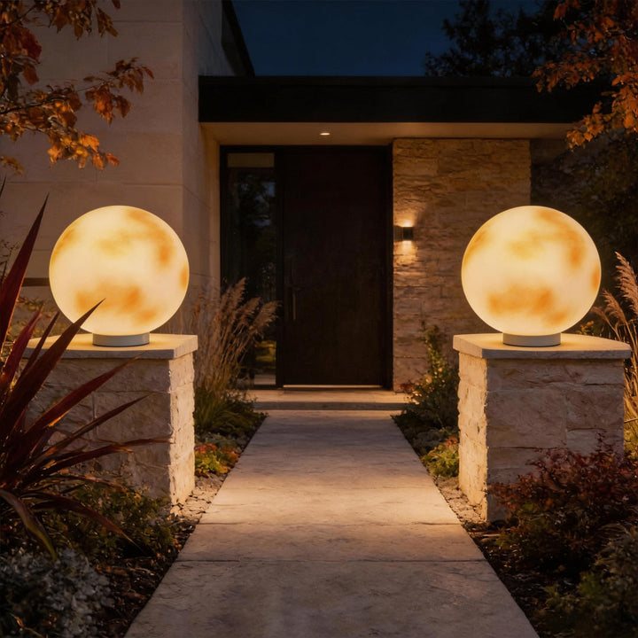 Moon-Shaped Stone Outdoor Decorative Pillar Light