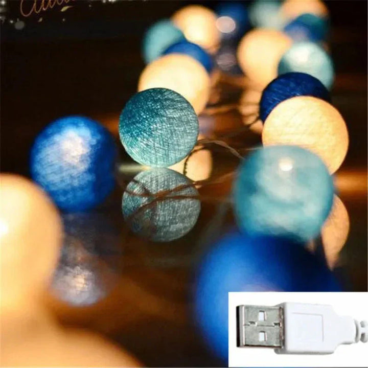 Pastel Cotton Ball Fairy Lights Garland for Home Decor-Orizon Depot