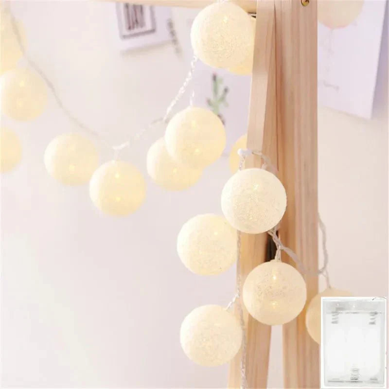 Pastel Cotton Ball Fairy Lights Garland for Home Decor-Orizon Depot