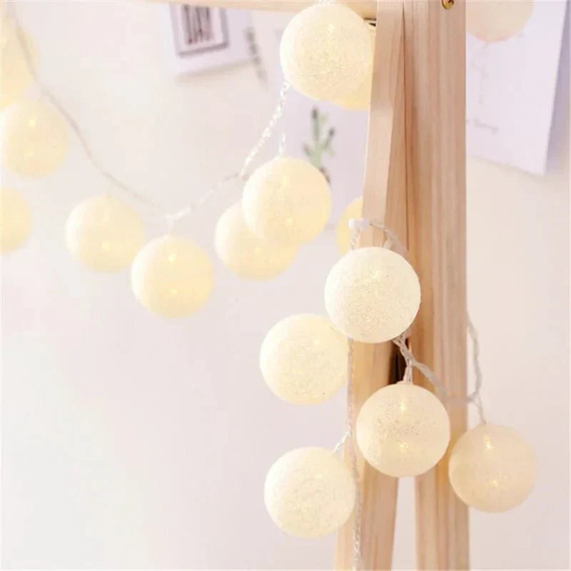 Pastel Cotton Ball Fairy Lights Garland for Home Decor-Orizon Depot
