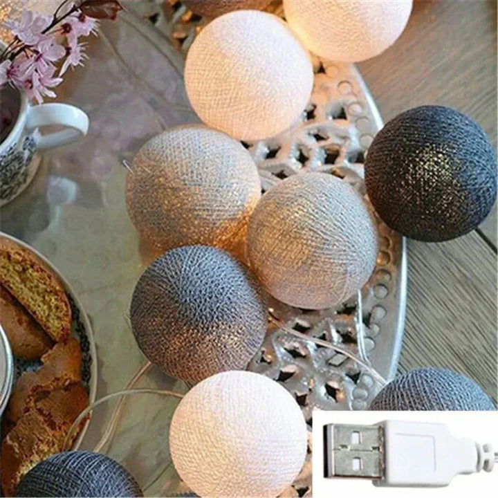 Pastel Cotton Ball Fairy Lights Garland for Home Decor-Orizon Depot