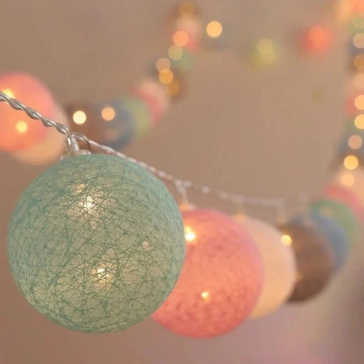 Pastel Cotton Ball Fairy Lights Garland for Home Decor-Orizon Depot