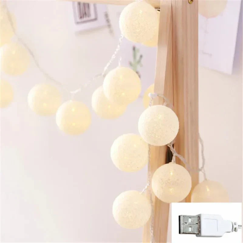 Pastel Cotton Ball Fairy Lights Garland for Home Decor-Orizon Depot