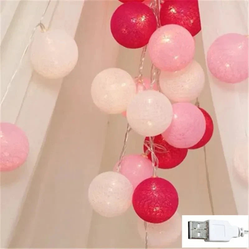 Pastel Cotton Ball Fairy Lights Garland for Home Decor-Orizon Depot