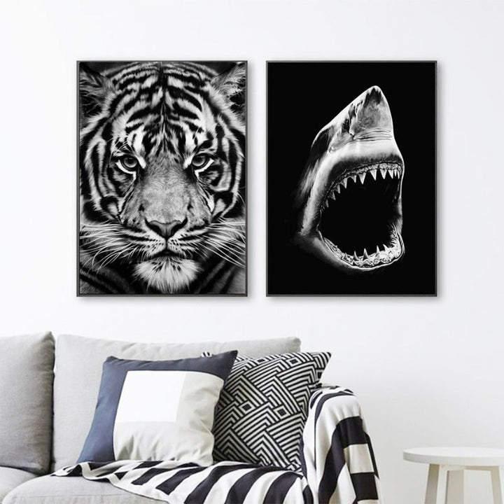 Nature Wild Animals Africa Wildlife Black White Canvas Wall Art-Orizon Depot