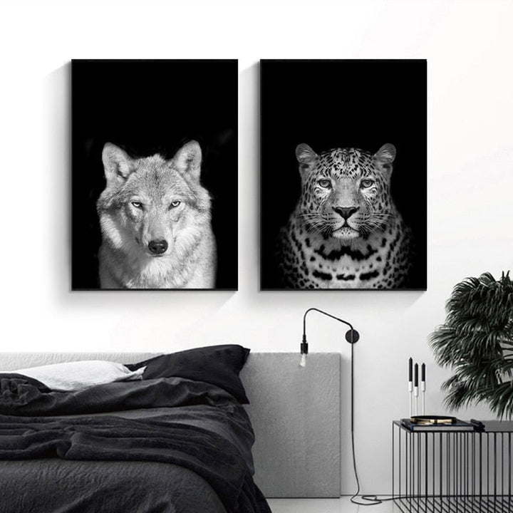 Nature Wild Animals Africa Wildlife Black White Canvas Wall Art-Orizon Depot