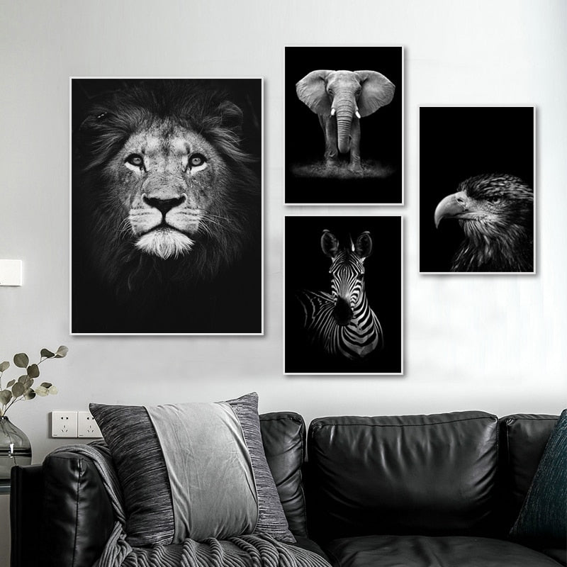 Nature Wild Animals Africa Wildlife Black White Canvas Wall Art-Orizon Depot