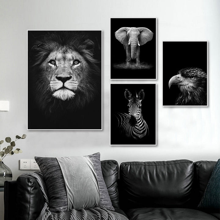 Nature Wild Animals Africa Wildlife Black White Canvas Wall Art-Orizon Depot