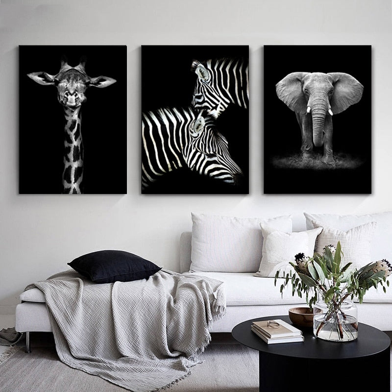 Nature Wild Animals Africa Wildlife Black White Canvas Wall Art-Orizon Depot