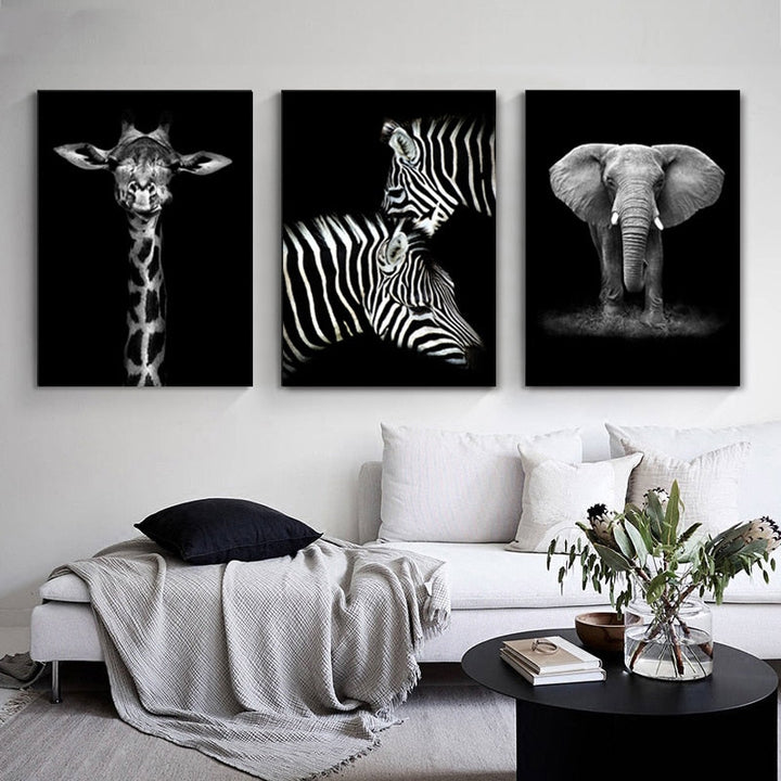 Nature Wild Animals Africa Wildlife Black White Canvas Wall Art-Orizon Depot