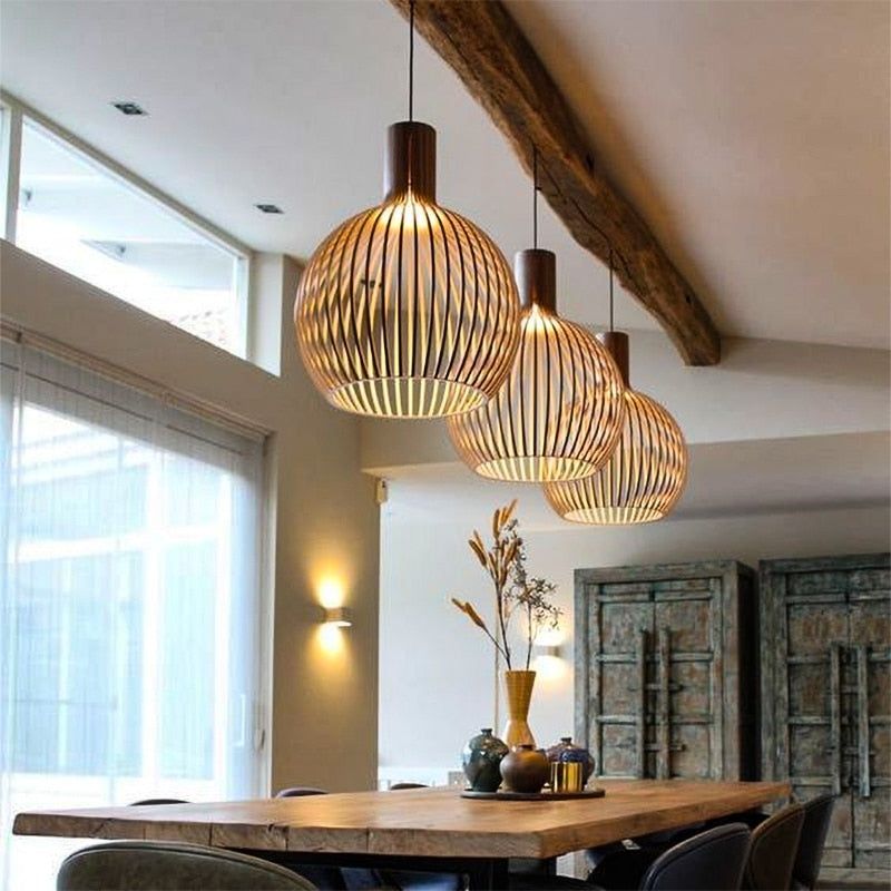 Natural Scandinavian Design Handcrafted Wooden Pendant Light