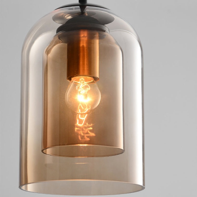 Mid-Century Pendant Light with Double Glass Shade