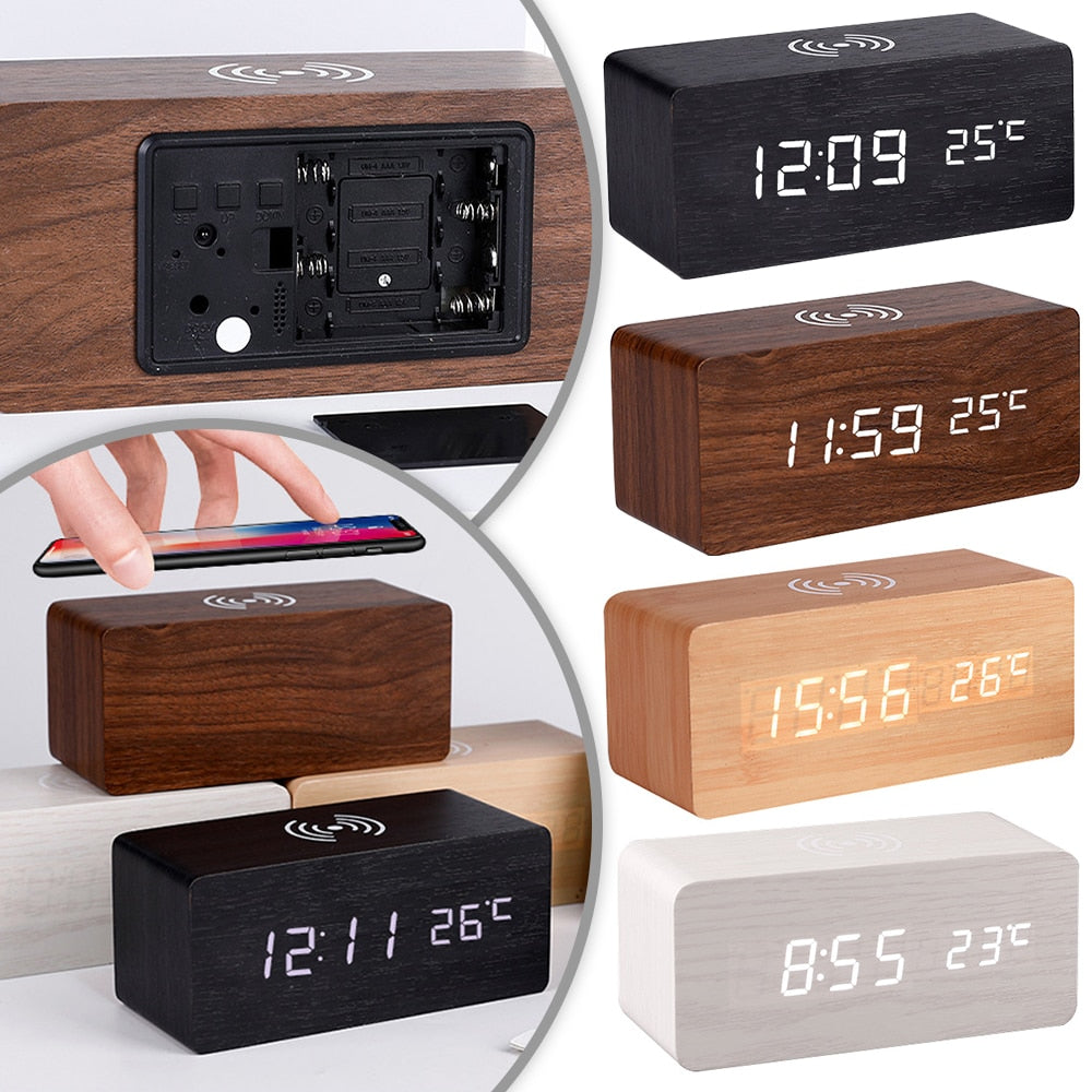 Modern Wood Wireless Charging Clock - Stylish and Functional Design-Orizon Depot