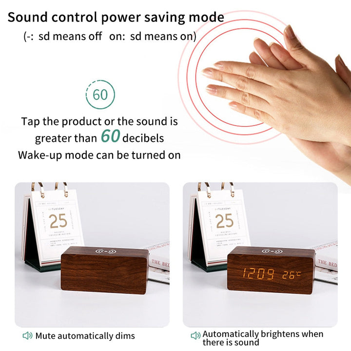 Modern Wood Wireless Charging Clock - Stylish and Functional Design-Orizon Depot