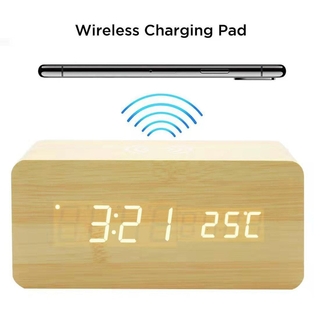 Modern Wood Wireless Charging Clock - Stylish and Functional Design-Orizon Depot