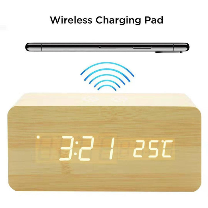 Modern Wood Wireless Charging Clock - Stylish and Functional Design-Orizon Depot