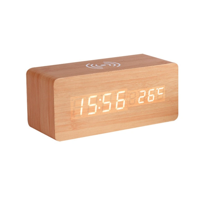 Modern Wood Wireless Charging Clock - Stylish and Functional Design-Orizon Depot