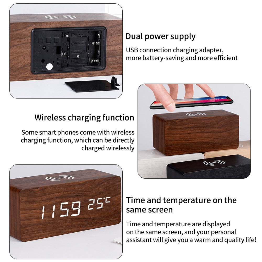 Modern Wood Wireless Charging Clock - Stylish and Functional Design-Orizon Depot