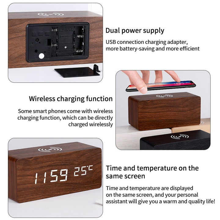 Modern Wood Wireless Charging Clock - Stylish and Functional Design-Orizon Depot