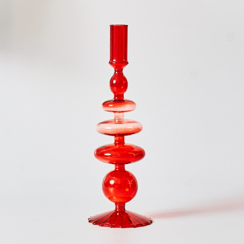 Cherry Red Glass Stick Candle Holder and Vase Set-Orizon Depot