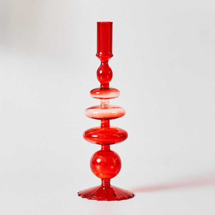 Cherry Red Glass Stick Candle Holder and Vase Set-Orizon Depot