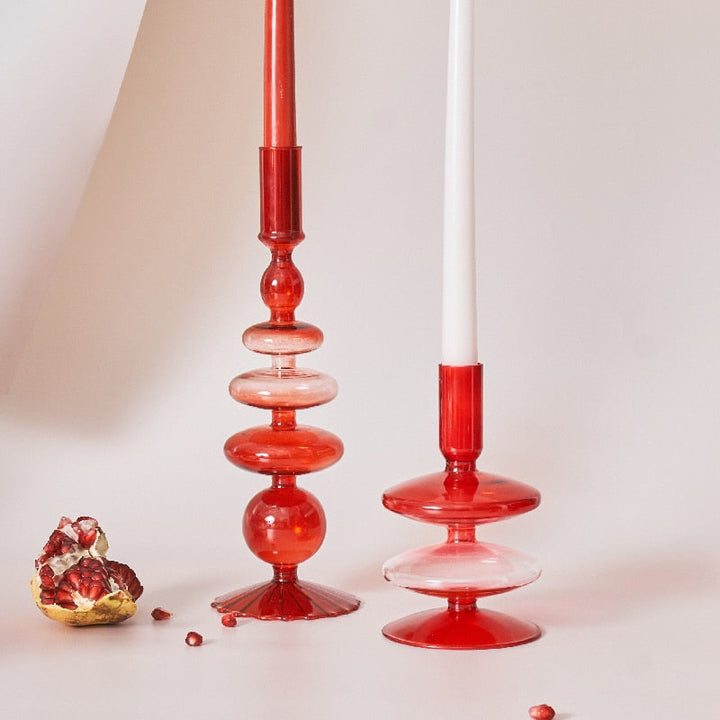 Cherry Red Glass Stick Candle Holder and Vase Set-Orizon Depot