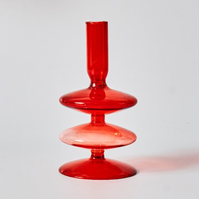 Cherry Red Glass Stick Candle Holder and Vase Set-Orizon Depot