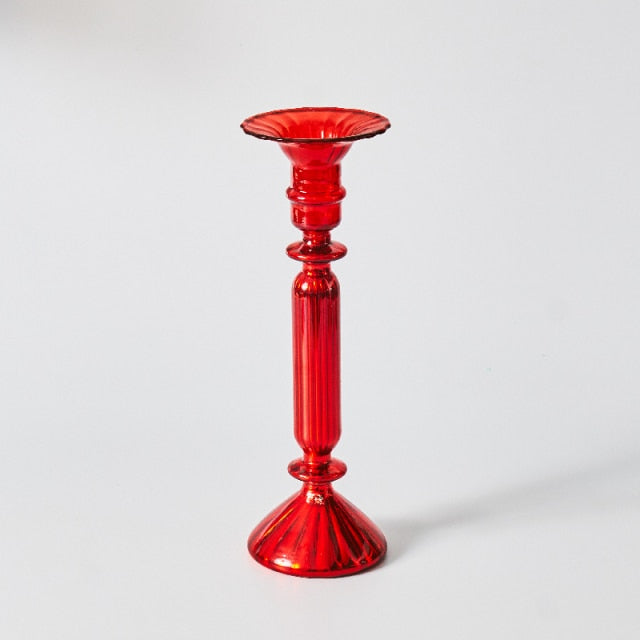 Cherry Red Glass Stick Candle Holder and Vase Set-Orizon Depot