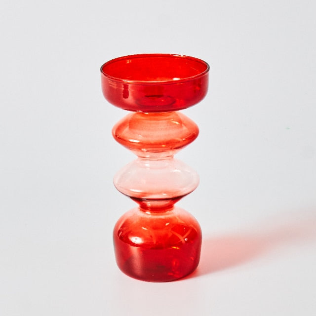 Cherry Red Glass Stick Candle Holder and Vase Set-Orizon Depot