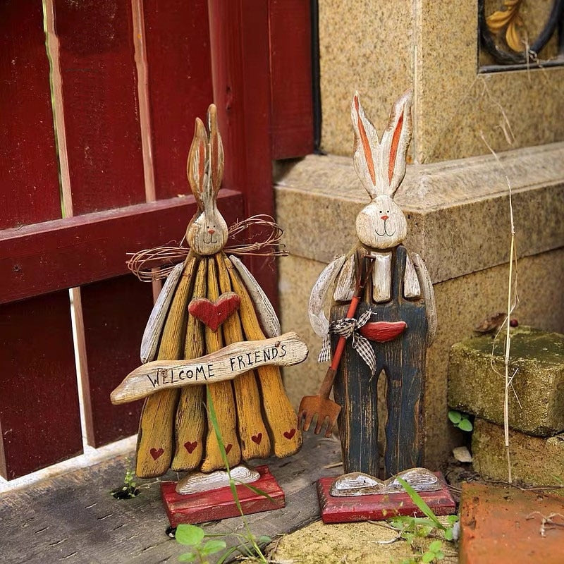 Wooden Retro Easter Bunny Outdoor Decoration-Orizon Depot
