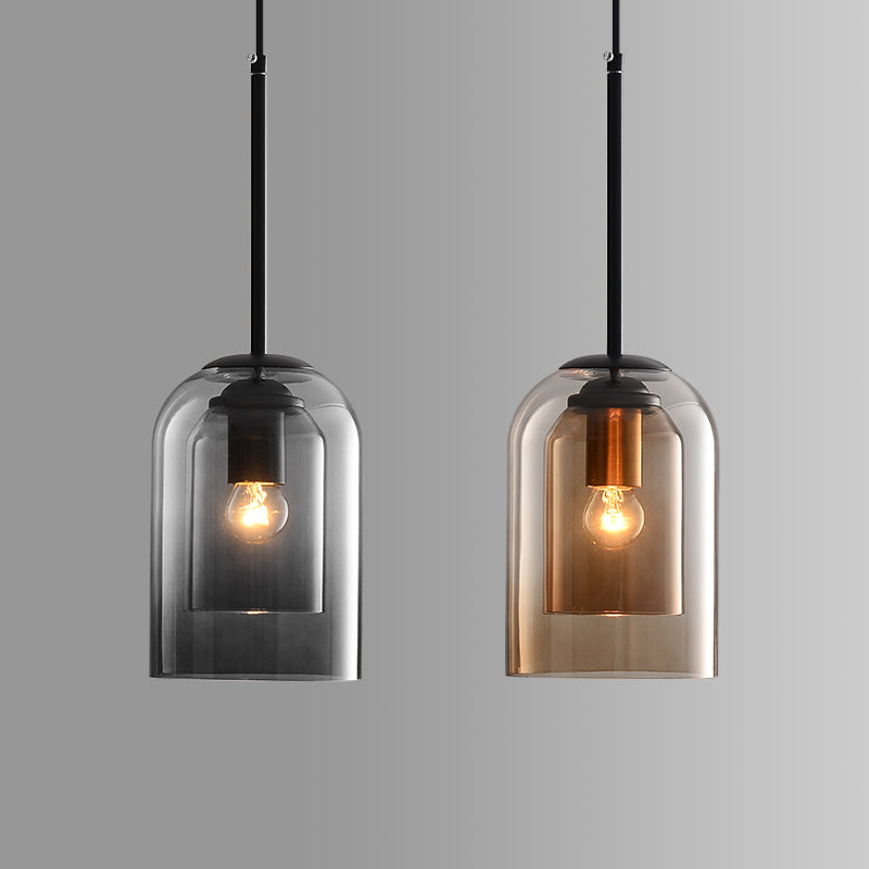 Mid-Century Pendant Light with Double Glass Shade