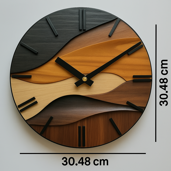 Round Glass Wall Clock | Nordic Style Faux Wood Grain Design