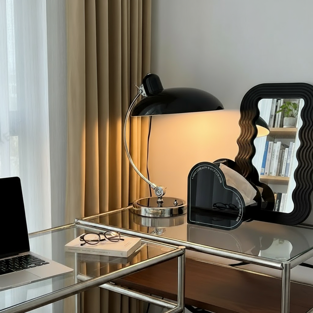 Scandi-Inspired Table Lamp | Curved Metal Design for Modern Decor