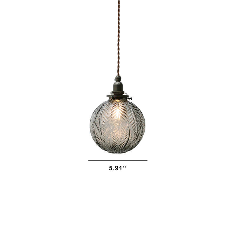 Retro Lotus Texture Glass 1-Light Globe Hanging Lamp-Orizon Depot