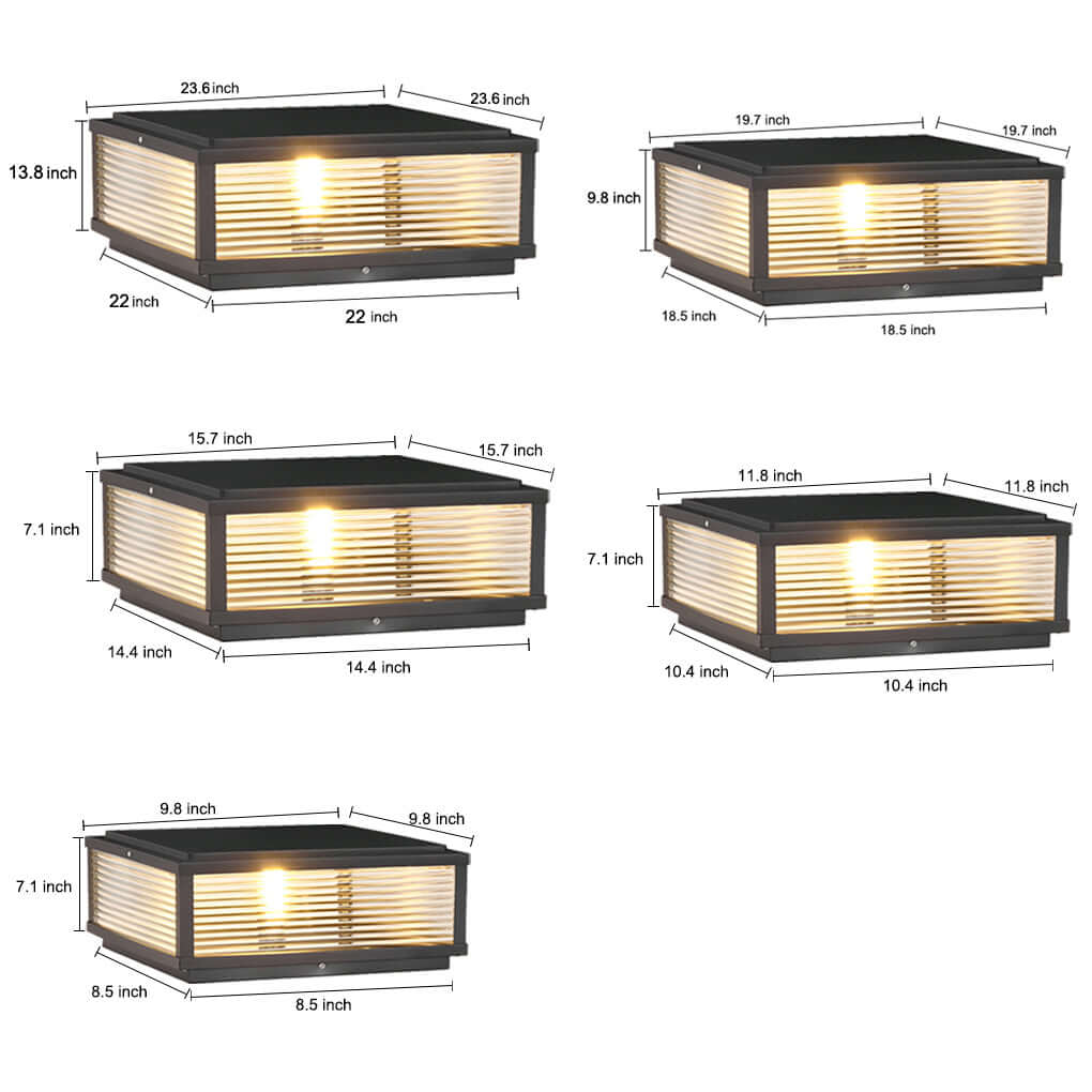 Square Pillar Ribbed Glass Outdoor Metal Light Fixture