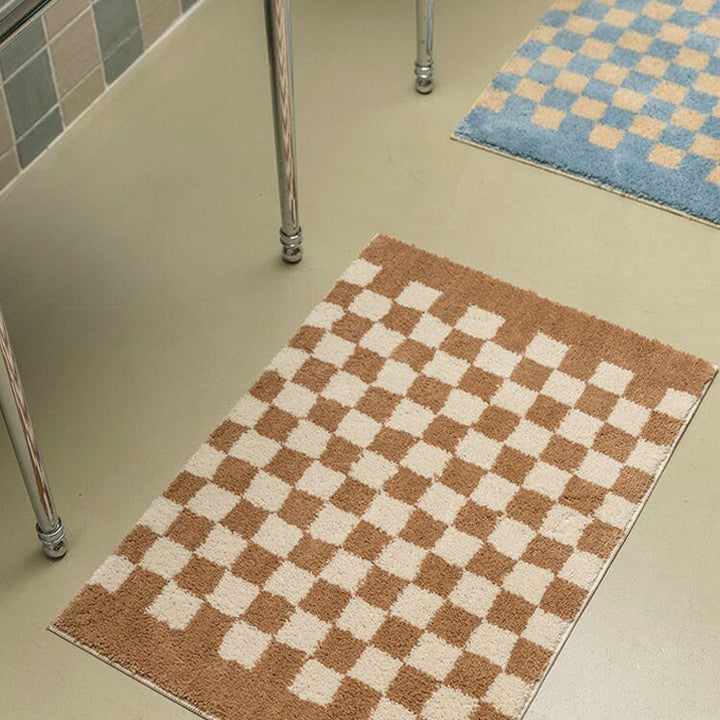 Soft, Fluffy Bathroom Rug with Check Pattern for Cozy Decor-Orizon Depot
