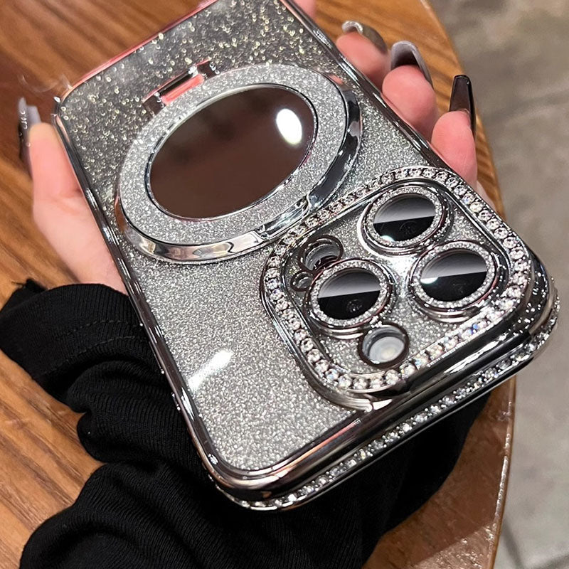 Glitter Phone Case with Mirror and Magnetic Stand-Orizon Depot