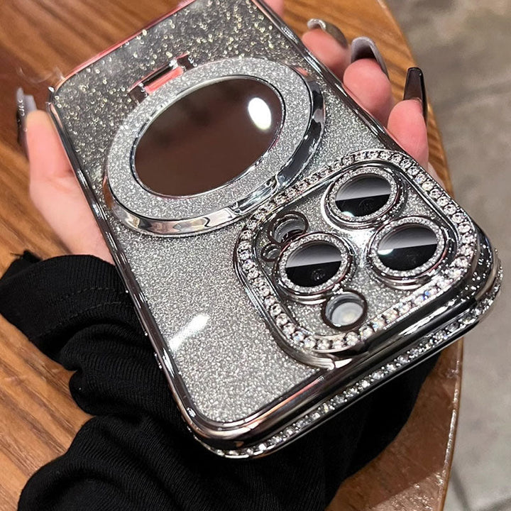 Glitter Phone Case with Mirror and Magnetic Stand-Orizon Depot