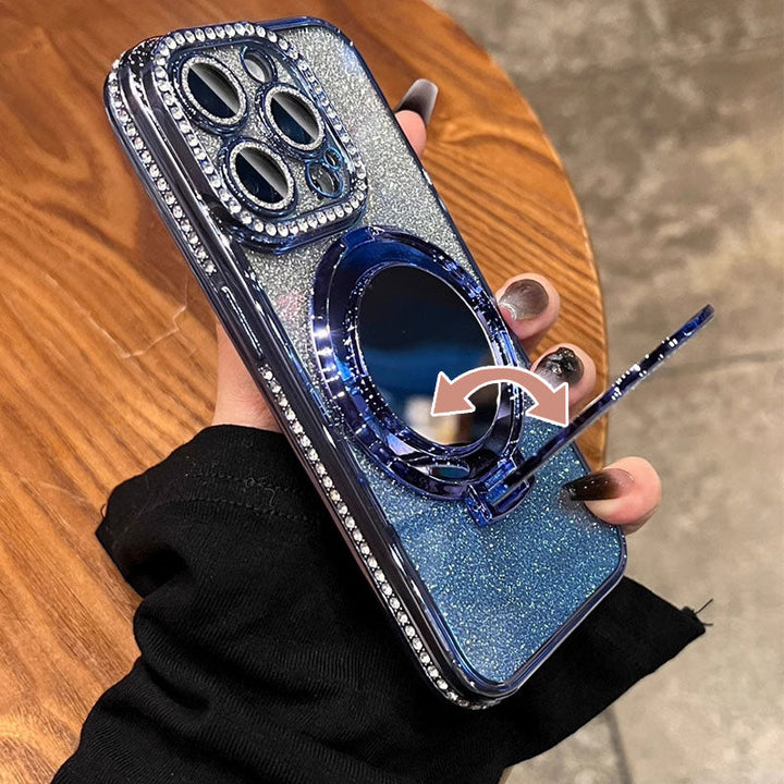 Glitter Phone Case with Mirror and Magnetic Stand-Orizon Depot