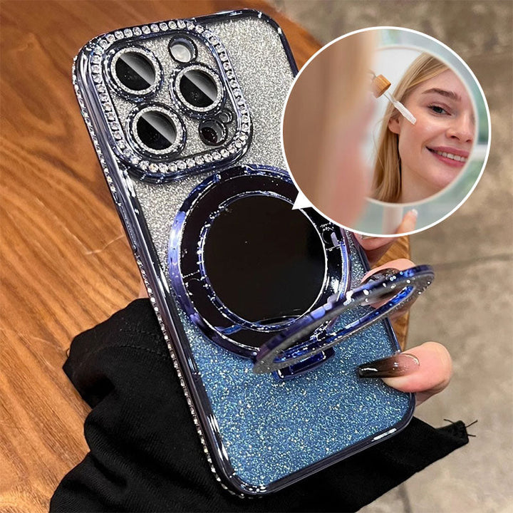 Glitter Phone Case with Mirror and Magnetic Stand-Orizon Depot