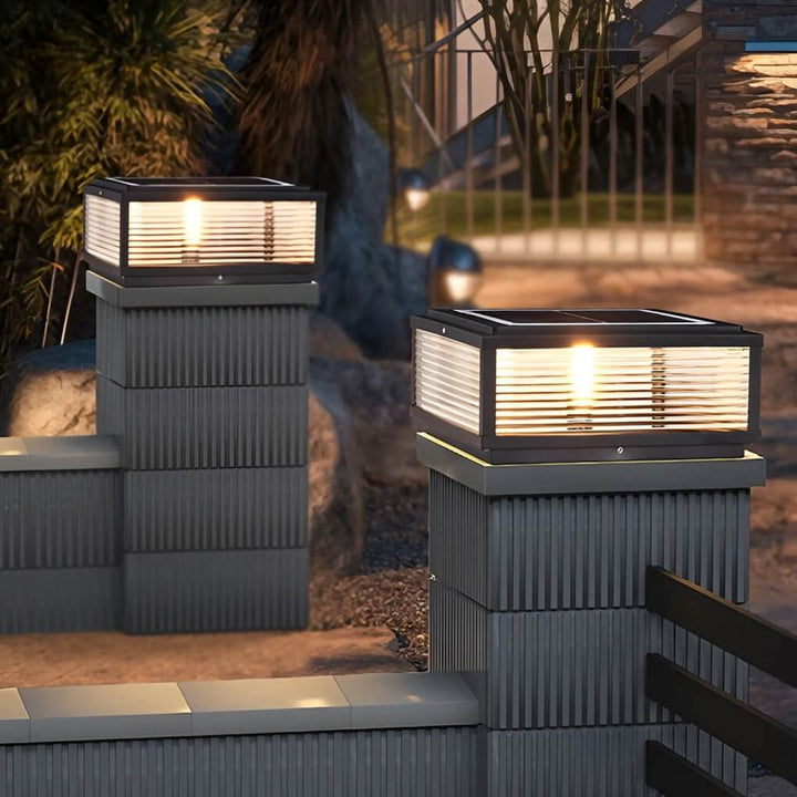 Square Pillar Ribbed Glass Outdoor Metal Light Fixture