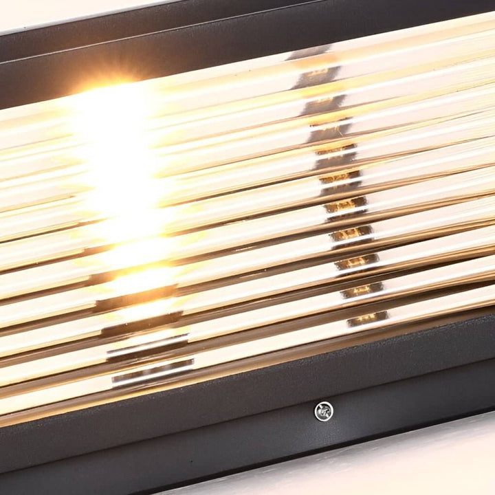 Square Pillar Ribbed Glass Outdoor Metal Light Fixture